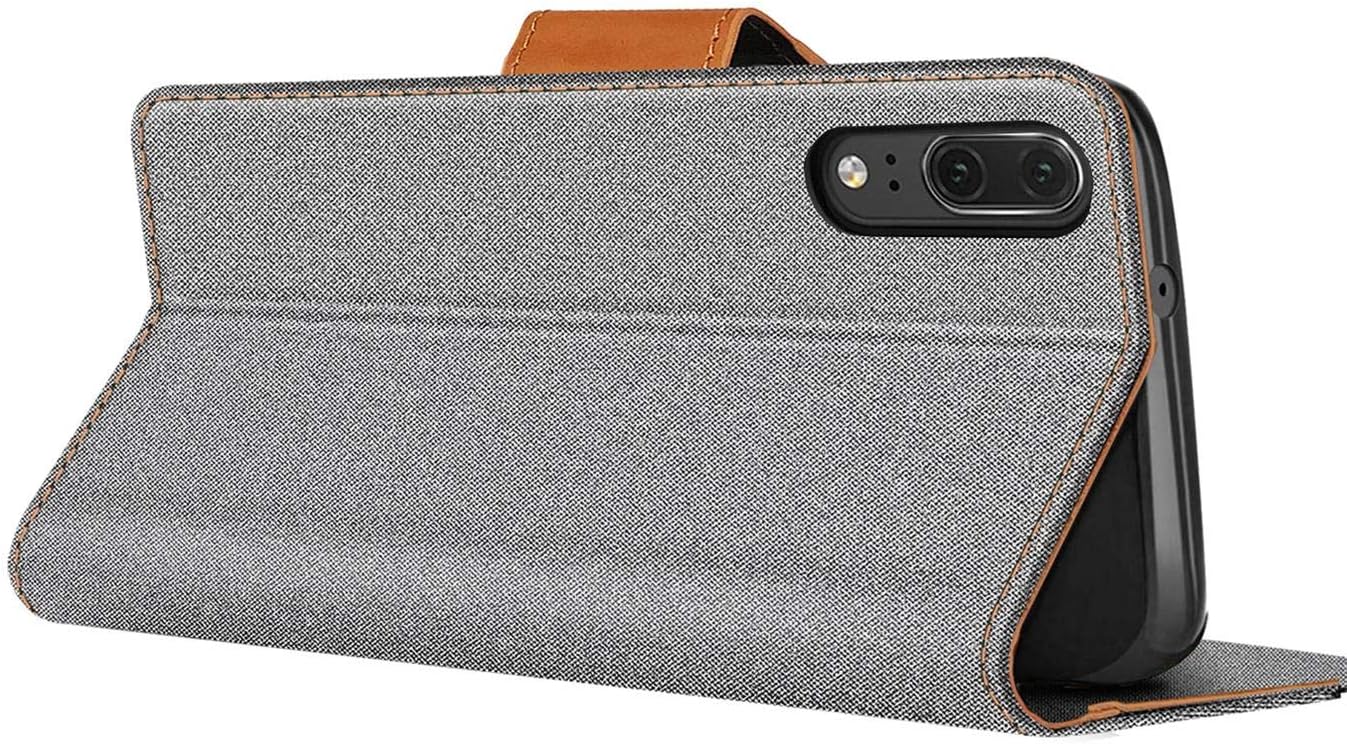 Verco Phone Wallet Case compatible with the Huawei P20, Canvas Faux Leather Book Cover for the P20 Flip Case Bag Hinged - Grey - Image 5