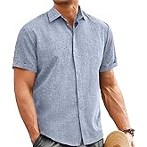 Mens Linen Shirt Classic Button Down Shirt Casual Short Sleeve Blouse Wedding Holiday Summer Tops Lightweight Tee