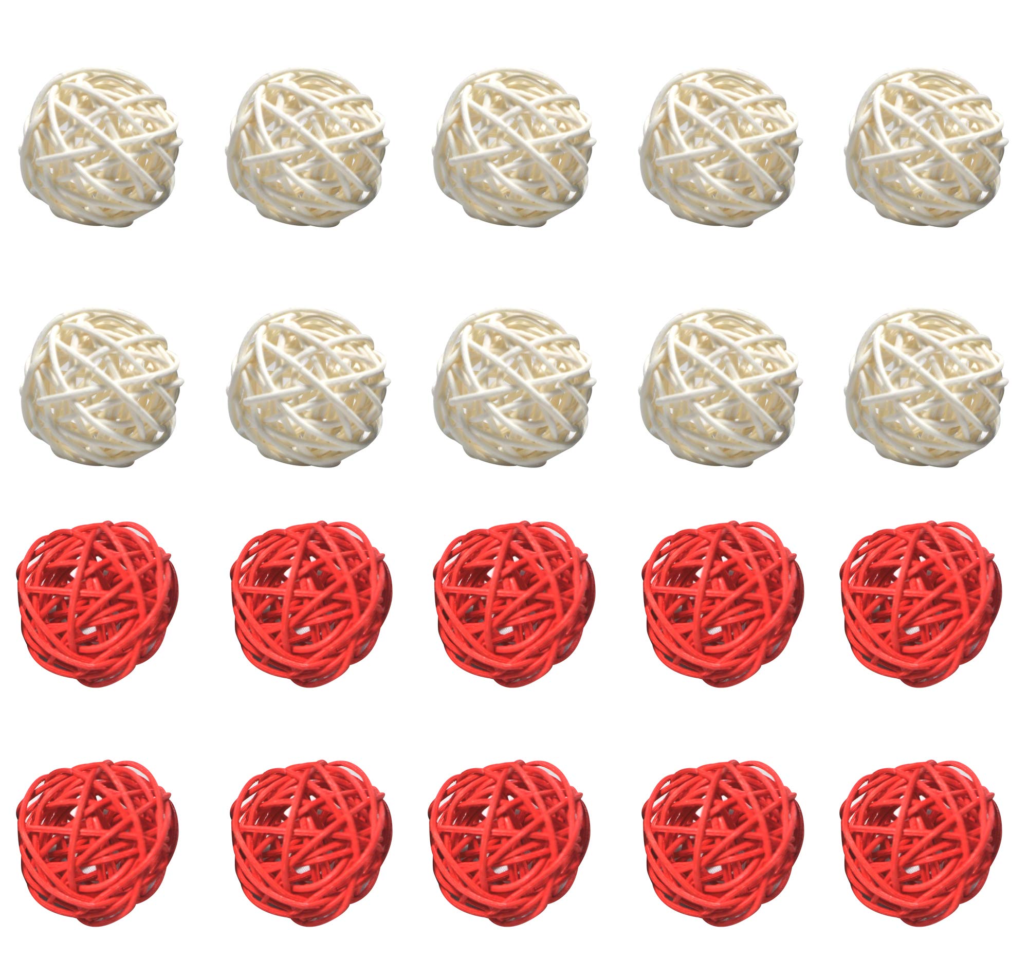 Simoutal 20PCS Mix-Color Decorative Rattan Balls,Perfect Ornament for X-MAS，Wedding，Party，Home Decor,Orbs Vase Fillers(4cm,White-Red)