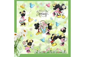 Yovkky 112 PCS Hello Spring Cartoon Mouse Window Clings 9 Sheets, Daisy Tulip Flower Balloon Basket Stickers Decals Decor, Floral Butterfly Seasonal Home Kitchen Decorations