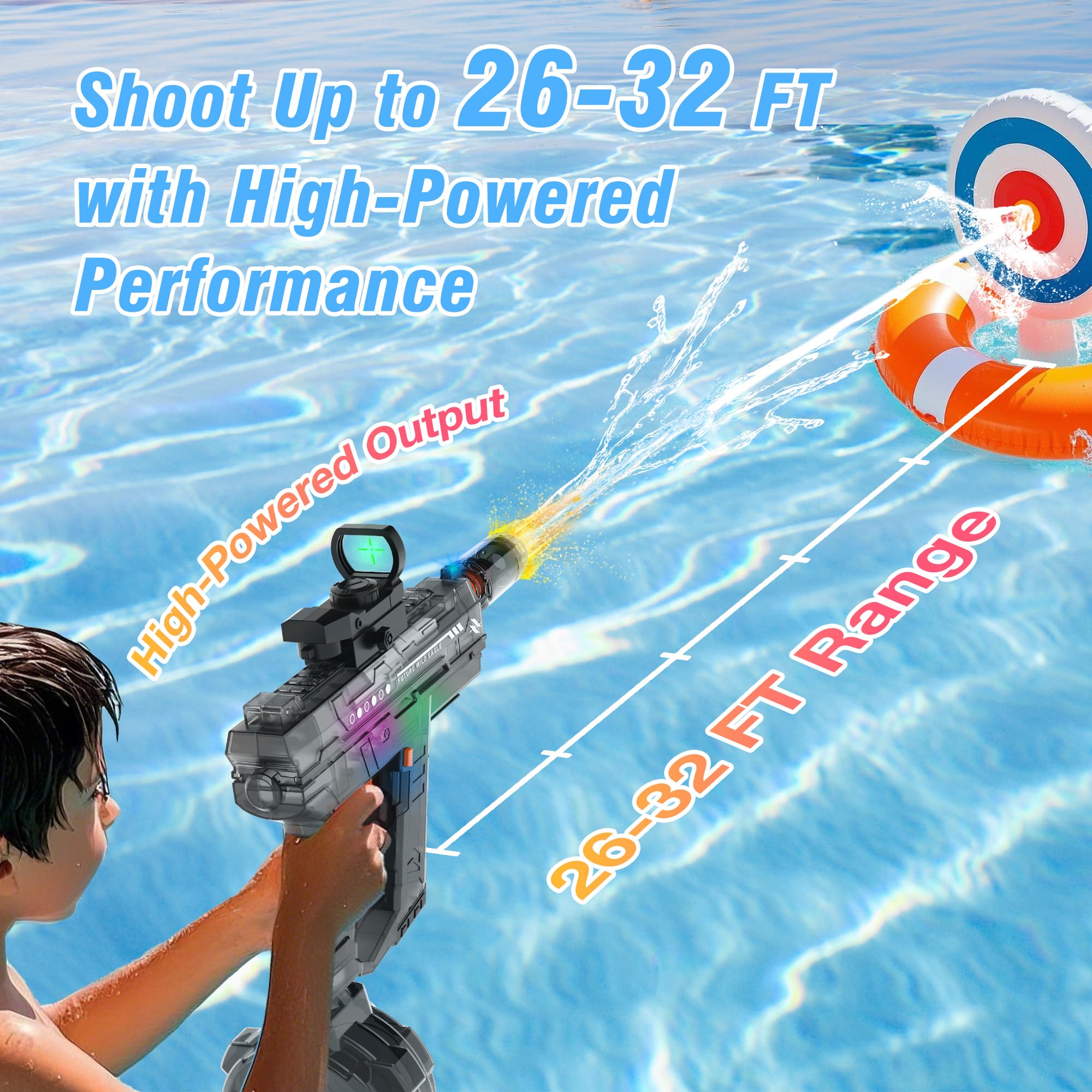 Electric Water Guns for Adults & Kids,Realistic Automatic Water Gun with 26-32 FT Long Range,800ml Large Water Tank,Splash-Resistant Design,Summer Outdoor Pool Beach Toy for Backyard Games(Black)