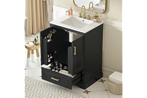 Merax 24" Bathroom Vanity with Sink, Freestanding Vanity with MDF Cabinet & Solid Wood Frame, Batoroom Storage Cabinet with 1