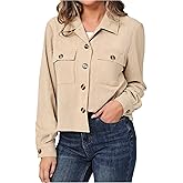 OLICE Women's Trendy Fall Cropped Corduroy Shacket Button Front Long Sleeve Lightweight Jacket Top