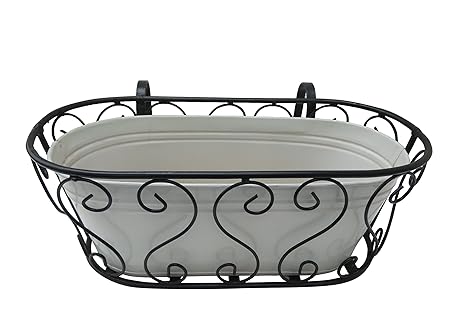 Green Gardenia Railing Planter/Window Box Planter with Metal Pot-White (White)