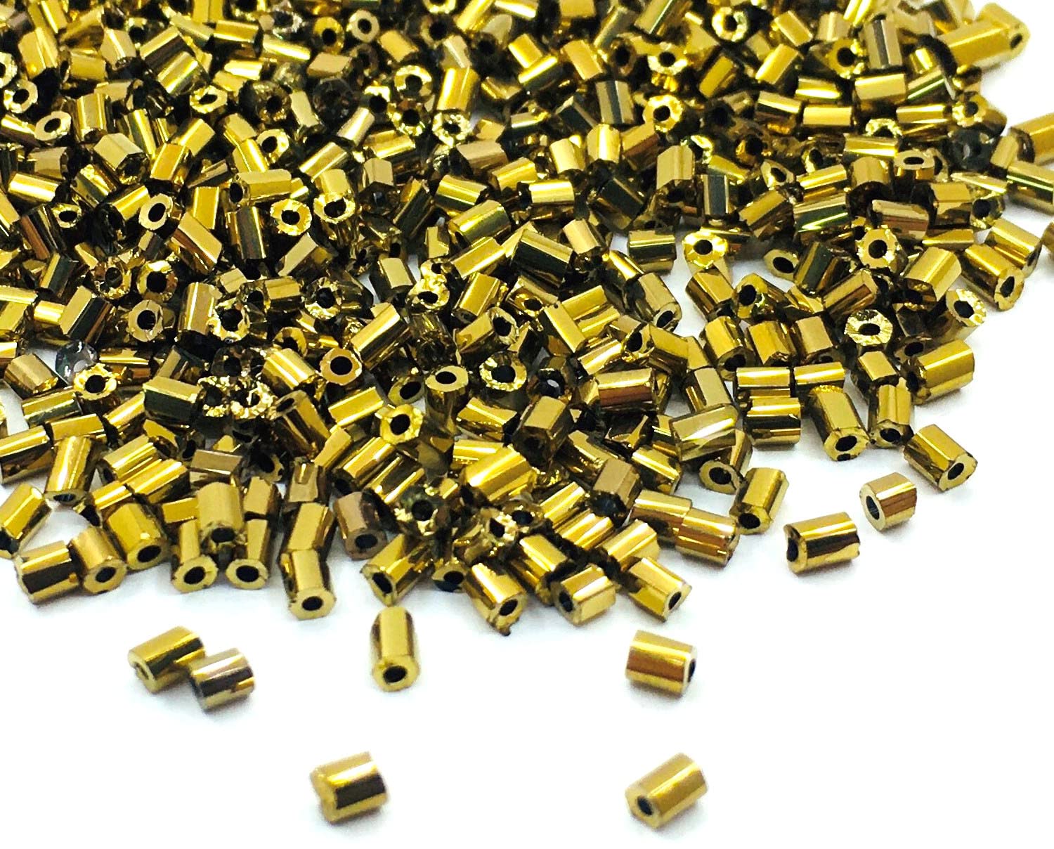 5000 x Rocailles Beads 2 mm Glass Bar Beads Tubes Seed Beads (Gold Bronze Metallic)