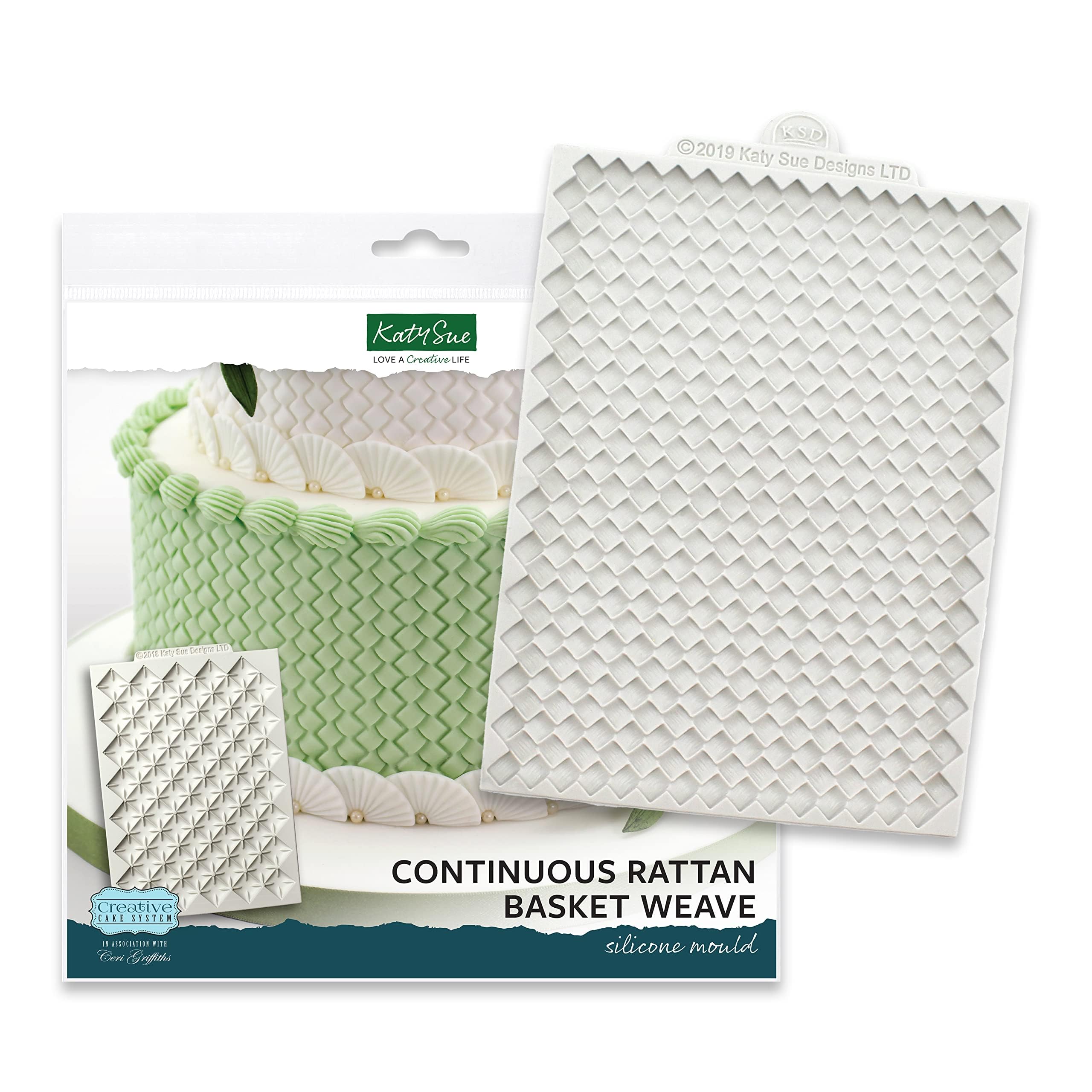 Katy Sue Continuous Rattan Basket Weave Silicone Mould for Cake Decorating - Create a Basket Weave Texture Effect with Ease.