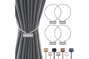 Groleca 4 Pack Magnetic Curtain Tiebacks Curtain Holdbacks Curtain Ties Outdoor Curtain Tiebacks Modern Rope Tiebacks Drapery Holdbacks Tie Backs for Curtains (Grey, 4)