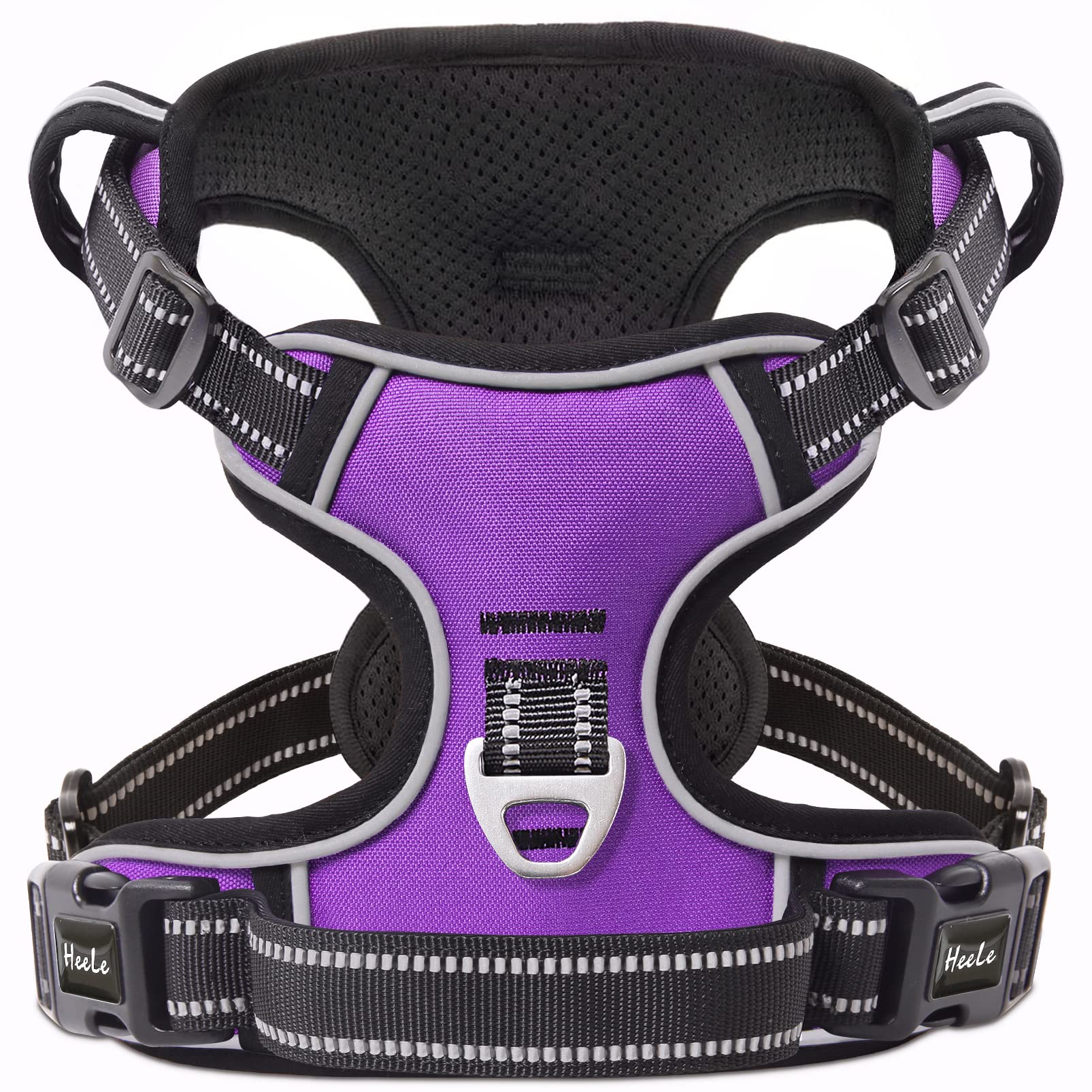 HEELE Dog Harness, Reflective Dog Harness, with Padded Handle Control, 2 Metal Rings, Harness for Small Medium and Large Dogs, Purple, S