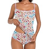 EVOCRCO Women's Tankini Swimsuit Tummy Control Bathing Suits Two Piece Slimming Swim Suit High Waisted Shell Stitch Swimwear