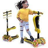 Hurtle 3-Wheeled Scooter for Kids - Wheel LED Lights, Adjustable Lean-to-Steer Handlebar, and Foldable Seat - Sit or Stand Ride with Brake for Boys and Girls Ages 1-14 Years Old