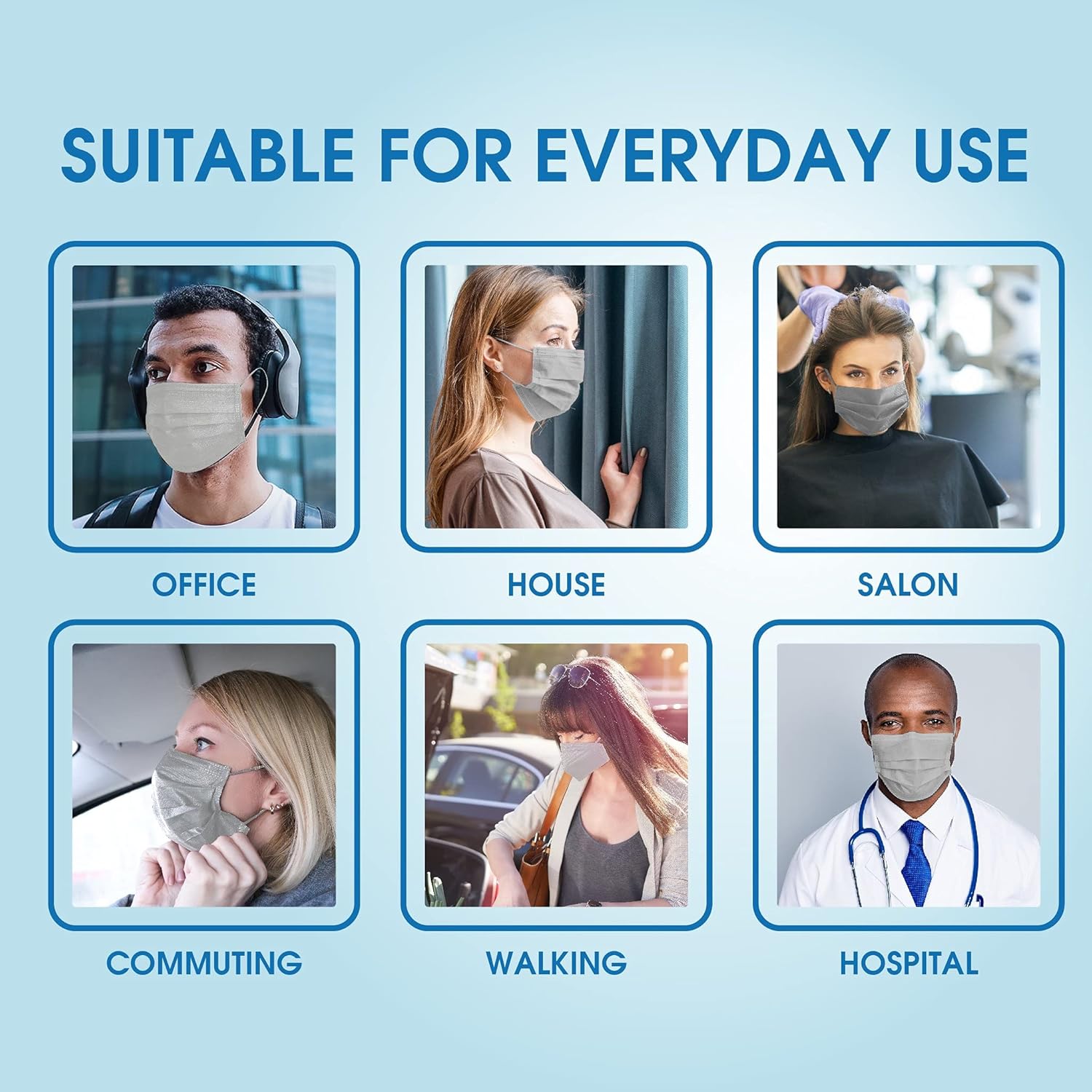 KENKO Disposable 4-Ply Face Masks, Breathable & Comfortable Filter Safety Mask, Protection Grey Mask for Dust Air Pollution: Clothing