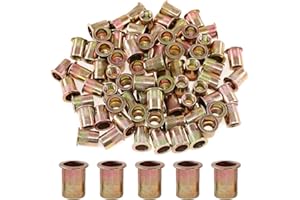Glarks 50Pcs 3/8"-16UNC Zinc Plated Carbon Steel Rivet Nut Flat Head Rivnut Threaded Insert Nuts Set (3/8"-16UNC)