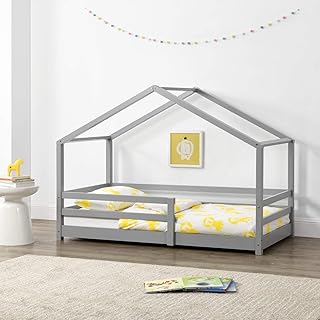 Kinderbett mit Rausfallschutz 90x200 cm Bettenhaus Hausbett Hellgrau