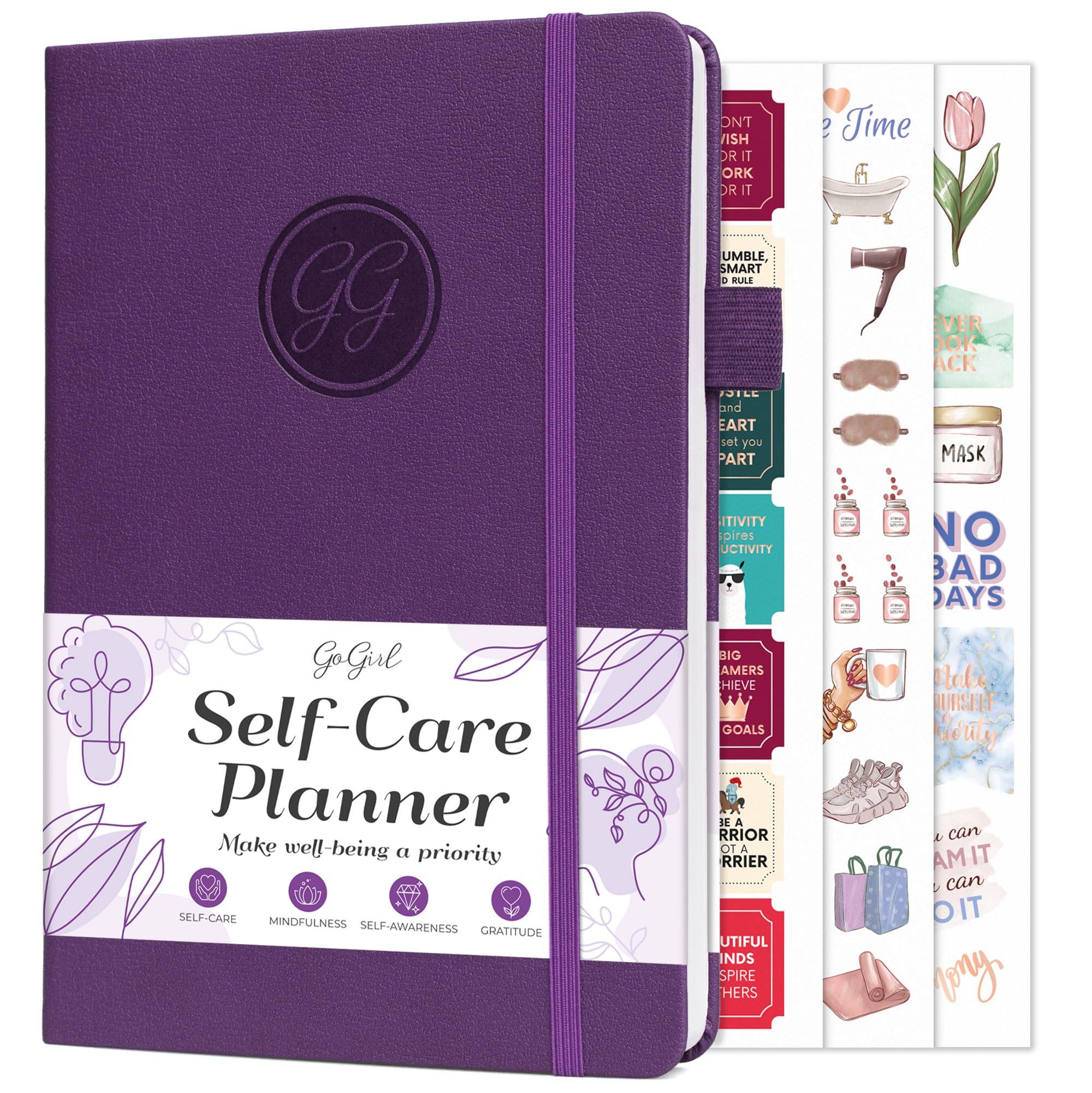 GoGirl Self-care Journal – Daily Mental Health Notebook with Mood & Wellness Trackers – Personal Development, Meditation & Reflection Journal for Women – Hardcover, Lasts 3 Months (Purple)