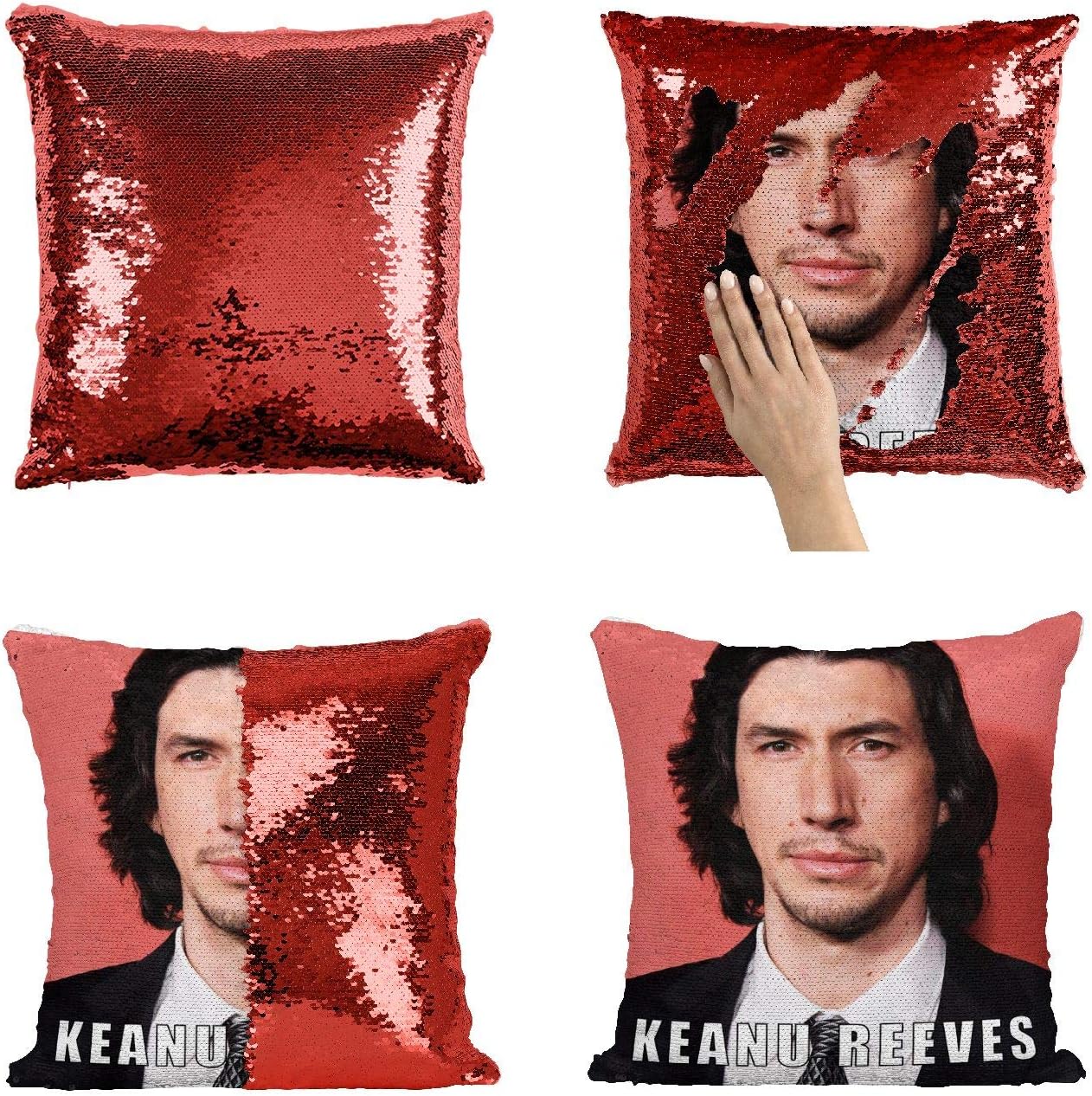 False Keanu Reeves Adam Driver Actor_P413 Sequin Pillow, Mermaid Magic Pillow, Sequins Pillowcase, Gift for Him Or Her, Funny Present Christmas Or Birthday, Reversible Scales Pillow
