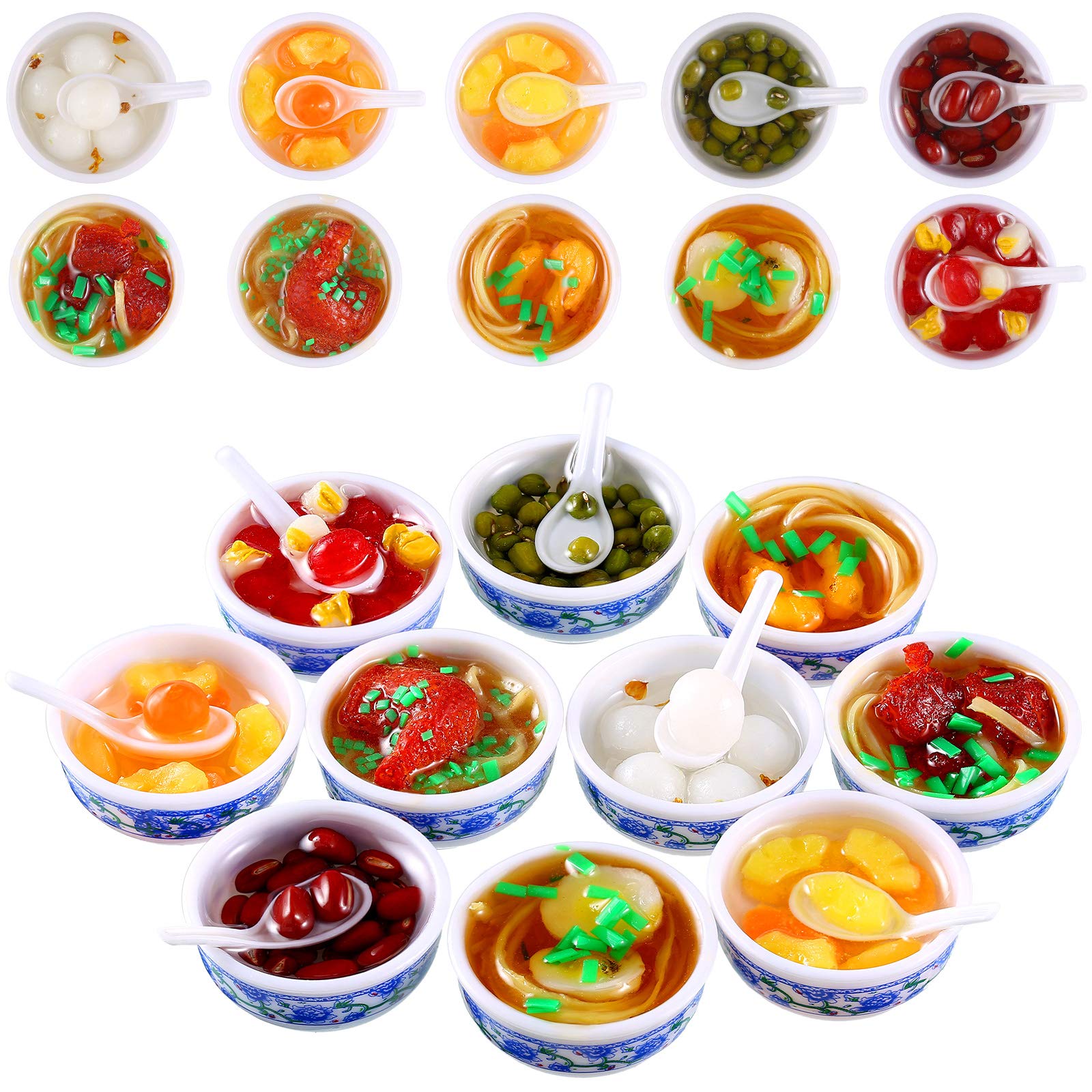 Photo 1 of 10 Pieces Mini Toy Food Miniatures Chinese Play Food Blue and White Pottery Sweet Soup Syrup Noodle Bowls for Kitchen Dollhouse Accessories