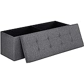 SONGMICS MAZIE Collection - 43 Inches Folding Storage Ottoman Bench, Ottoman Foot Rest, End of Bed Bench, Storage Chest, Load 660 lb, for Living Room, Bedroom, Entryway, Dark Gray ULSF77K