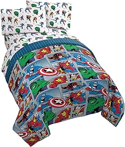 Jay Franco Marvel Avengers Fighting Team 5 Piece Full Bed Set - Includes Reversible Comforter & Sheet Set Bedding - Super Soft Fade Resistant Microfiber (Official Marvel Product)