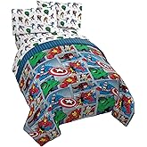 Jay Franco Marvel Avengers Fighting Team 5 Piece Full Bed Set - Includes Reversible Comforter & Sheet Set Bedding - Super Soft Fade Resistant Microfiber (Official Marvel Product)
