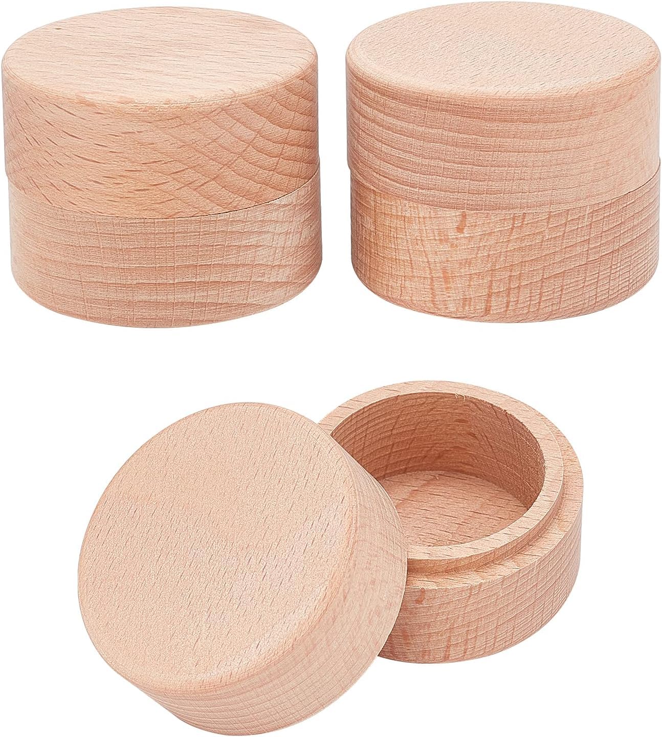 FINGERINSPIRE 3pcs 5.2x4.05cm/diameter x high Mini Round Wooden Box Small Storage Wooden Box Wedding Ring Jewelry Boxes DIY Storage Trinket Bearer Container Case