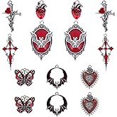 COGCHARGER 14Pcs Gothic Style Alloy Enamel Pendant With Rhinestone Settings - Cross, Heart, Bat, Skull Charms for Halloween Jewelry Making - Bracelets, Necklace, Earrings