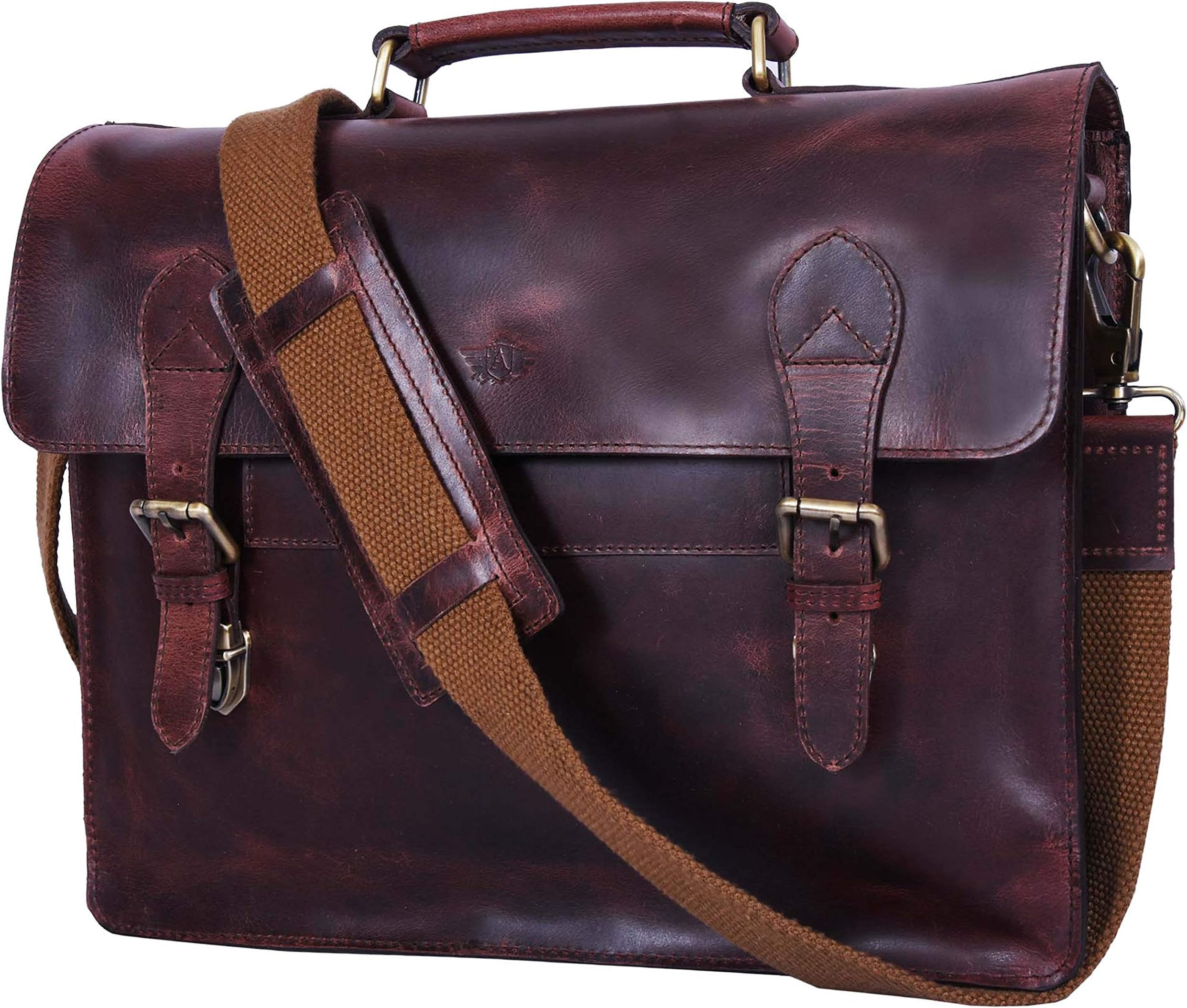 Addey Supply Company 15.5" Leather Messenger Bag for Laptop Briefcase Bag 15.5X3.5X11.5 inch Raven