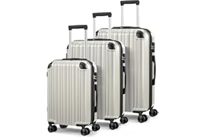 SunnyTour Expandable Luggage Sets 3 Piece Set, Hard Shell Spinner Suitcase Set, 20/24/28" Carry-on and Checked Luggage(White)