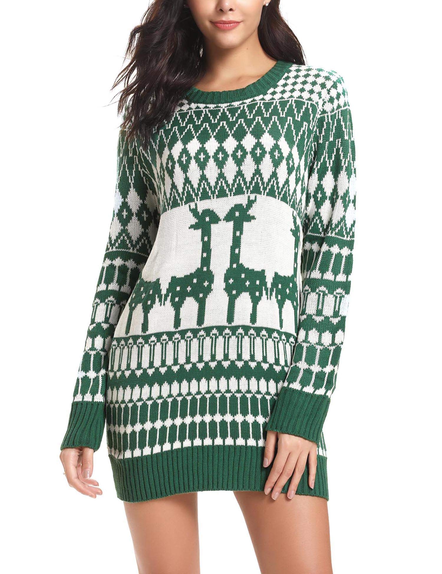 iClosam Women's Ugly Christmas Sweater Dress Reindeer Snowflakes Pullover Jumper - Image 3