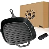 Backcountry Cast Iron 12" Large Square Grill Pan (Pre-Seasoned for Non-Stick Like Surface, Cookware Range / Oven / Broiler / 