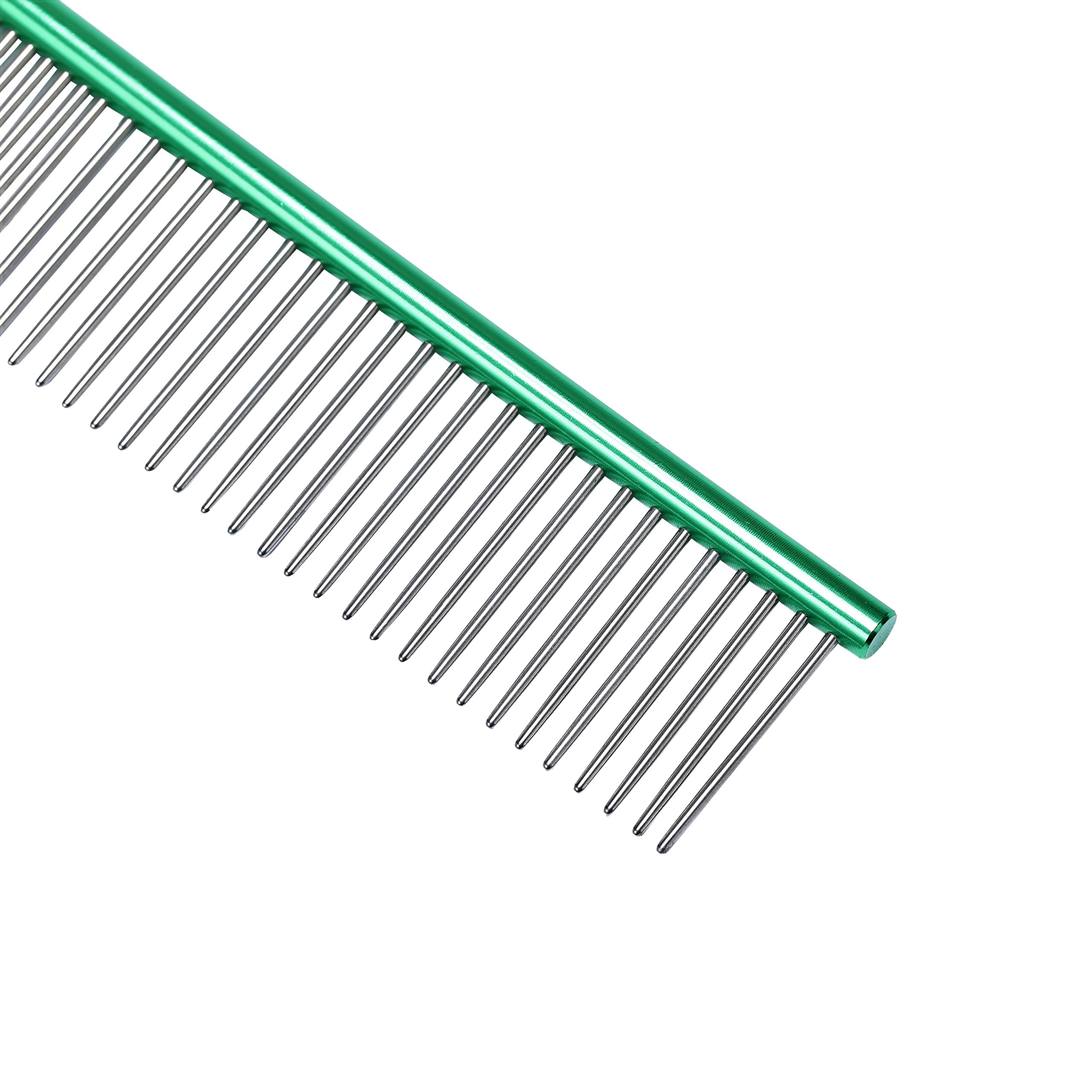 Stainless Steel Dog Comb-Grooming Comb For Dogs, Cats and Other Pets, Great Shedding Tool（GREEN)