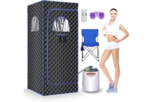 LINEGO Sauna, Portable Sauna Box,Steam Sauna Tent for Home Spa,Large Space Personal Home Sauna Tent Full Body with 3 L 1100 w Steamer,Chair,Foot Massager,Remote Control Included (Black)