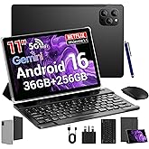 ROSYVIBE 2025 Slim 11 Inch Android 16 Tablet with Keyboard,Stylus & Mouse, 2K IPS Widevine L1, 36GB RAM 256GB (1TB TF), 8000mAh, T615 8-Core,8+13MP, 5G/2.4G WiFi, FCC/CE Certified - Black
