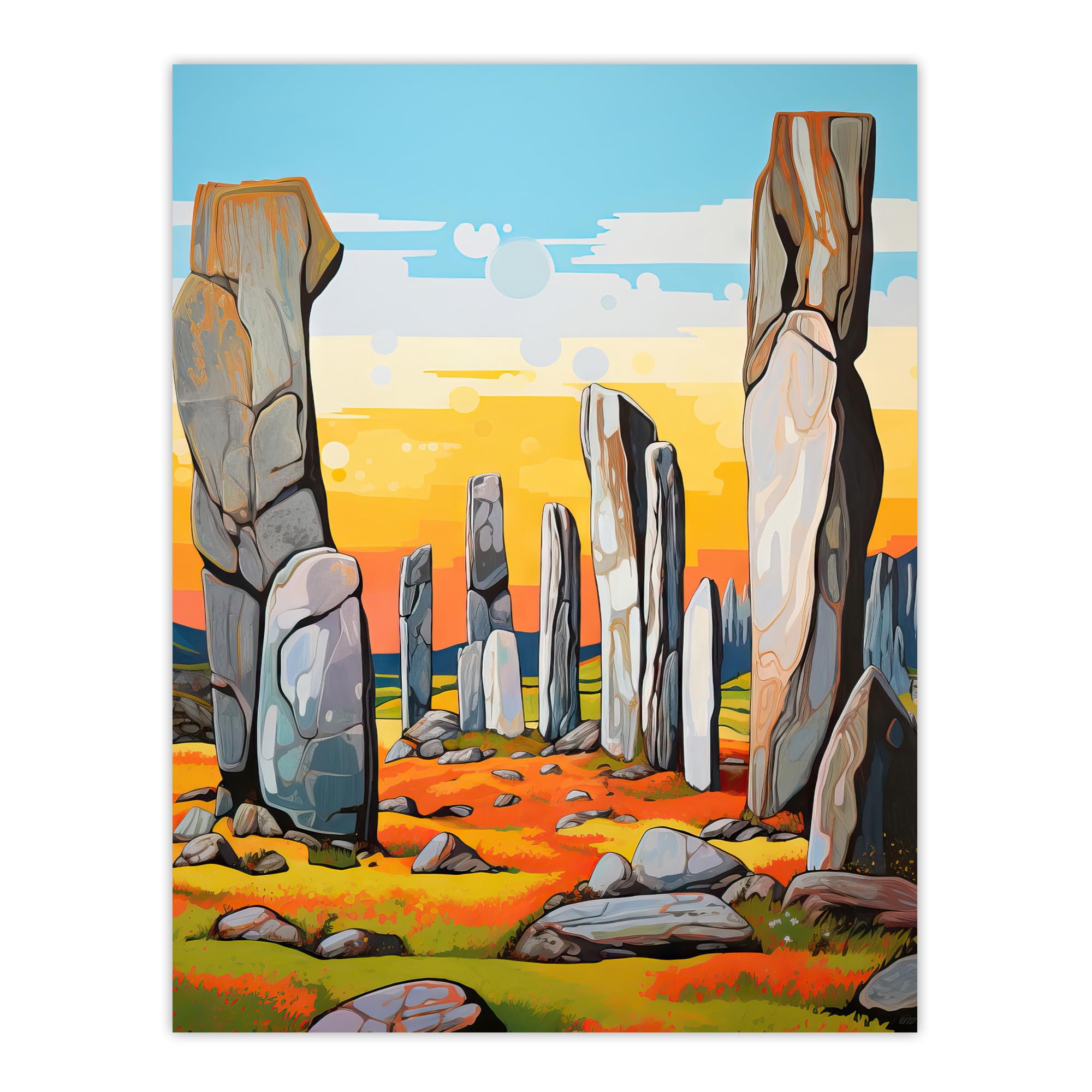 Artery8 Callanish Standing Stones Vibrant Artwork Ancient Stone Circle Isle Of Lewis Scotland Extra Large XL Wall Art Poster Print