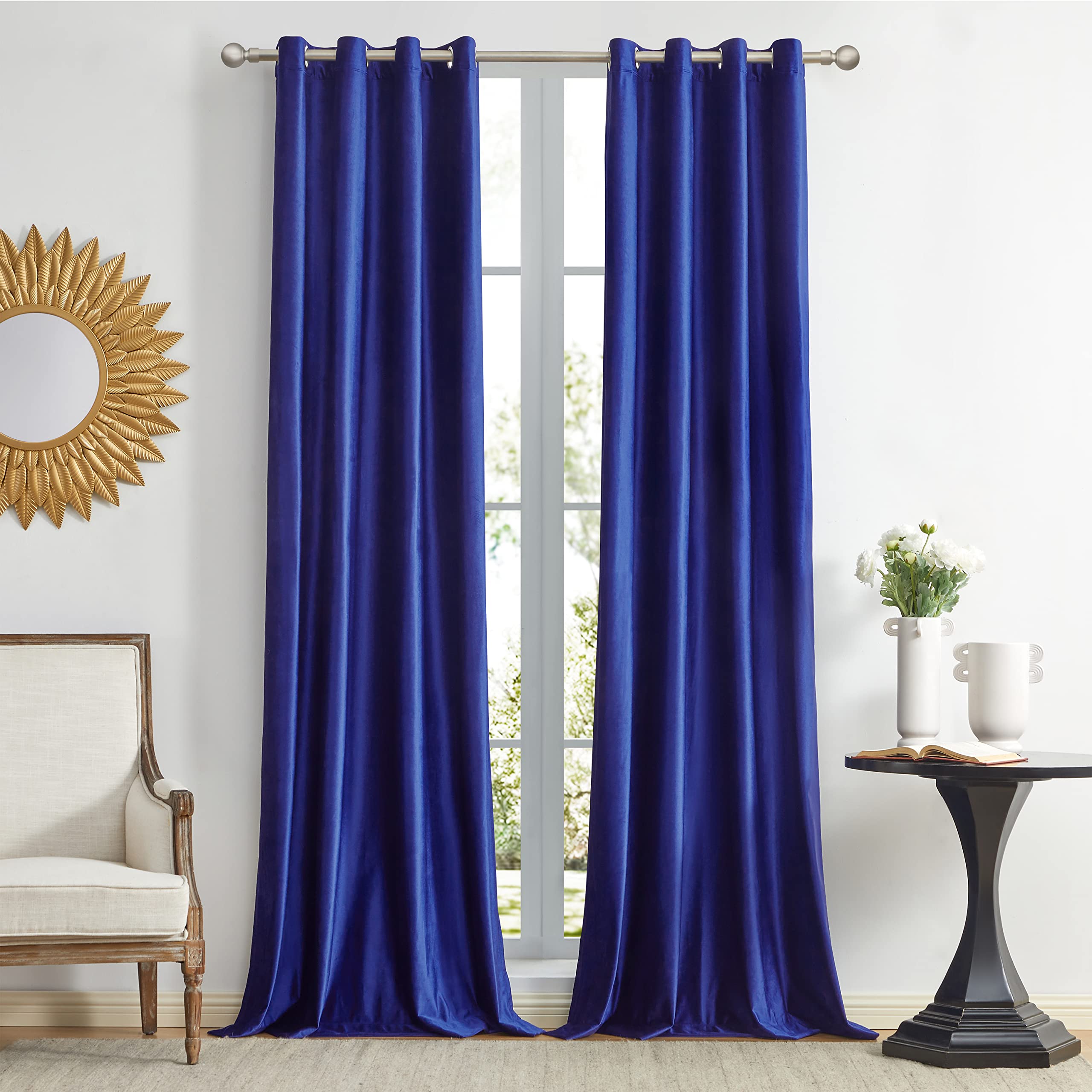 GIGIZAZA Decorative Velvet Curtains 46 x 54 Inch(Width x Length), 2 Panels Navy Blue Living Room Eyelet Grommet Blackout Curtains Thermal Insulated Window Drapes for Bedroom.