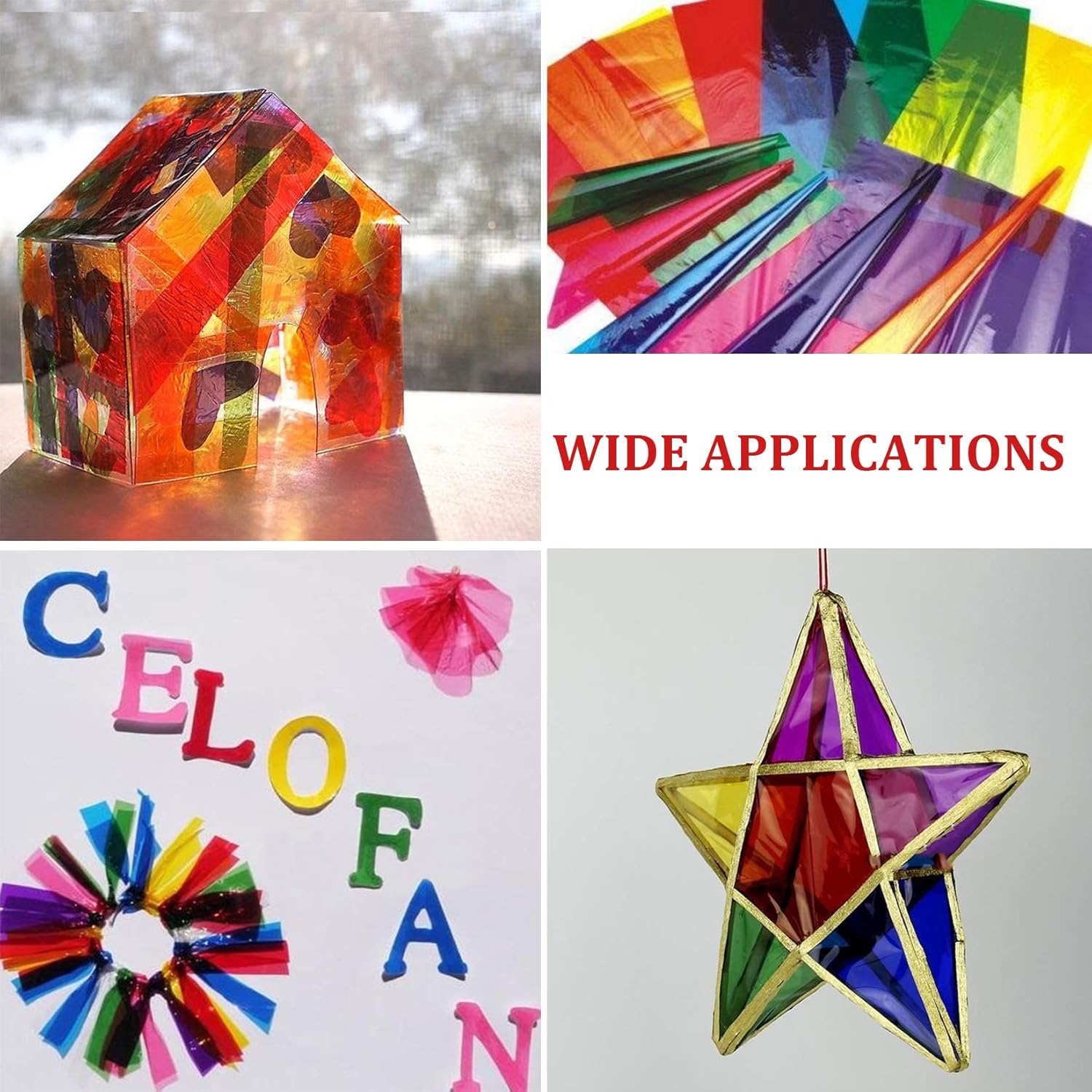 Colored Cellophane Sheets,120 Pcs 7.5x7.5 Inches Cello Sheets Colored Cellophane Wrap for Candy, DIY Arts Crafts Decoration and More,Colored Transparency Sheets,8 Colors: Everything Else