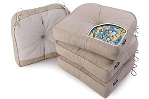 SUNROX LokGrip Non Slip Gel Memory Foam Chair Cushions for Dining Chairs Tailbone Pain Relief, Tufted Stain Resistant Thicken Durable Chair Pad for Dining Kitchen Office 17"x16" Set of 4, Husk Birch