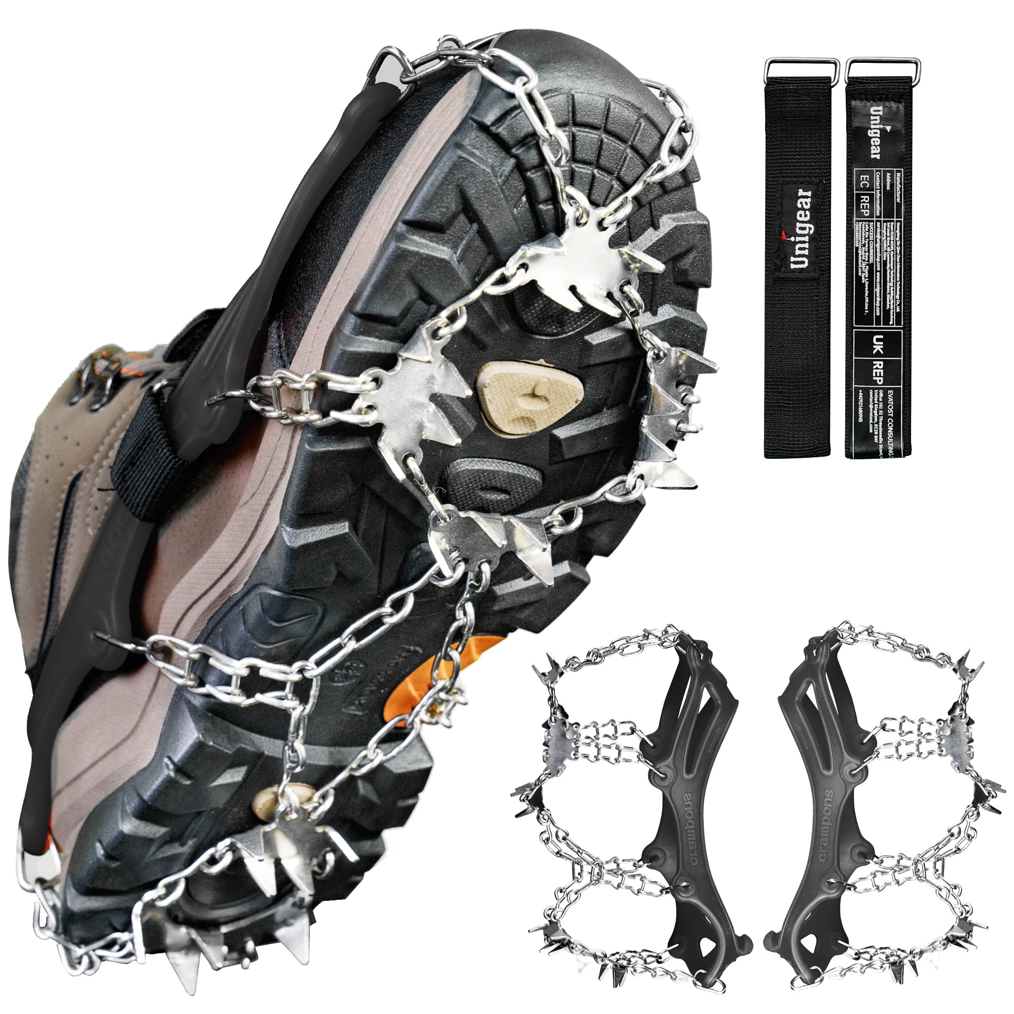 Unigear Ice Traction Cleats Ice Snow Grips Crampons with 18 Shoe Spikes for Walking, Jogging, Climbing and Hiking(Black-XL)