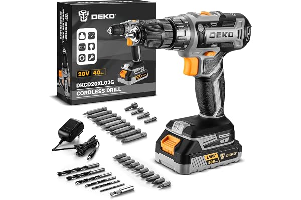 Power Drill Cordless: DEKO PRO Cordless Drill 20V Electric Power Drill Set Tool Drills Cordless Set with Battery and Charger