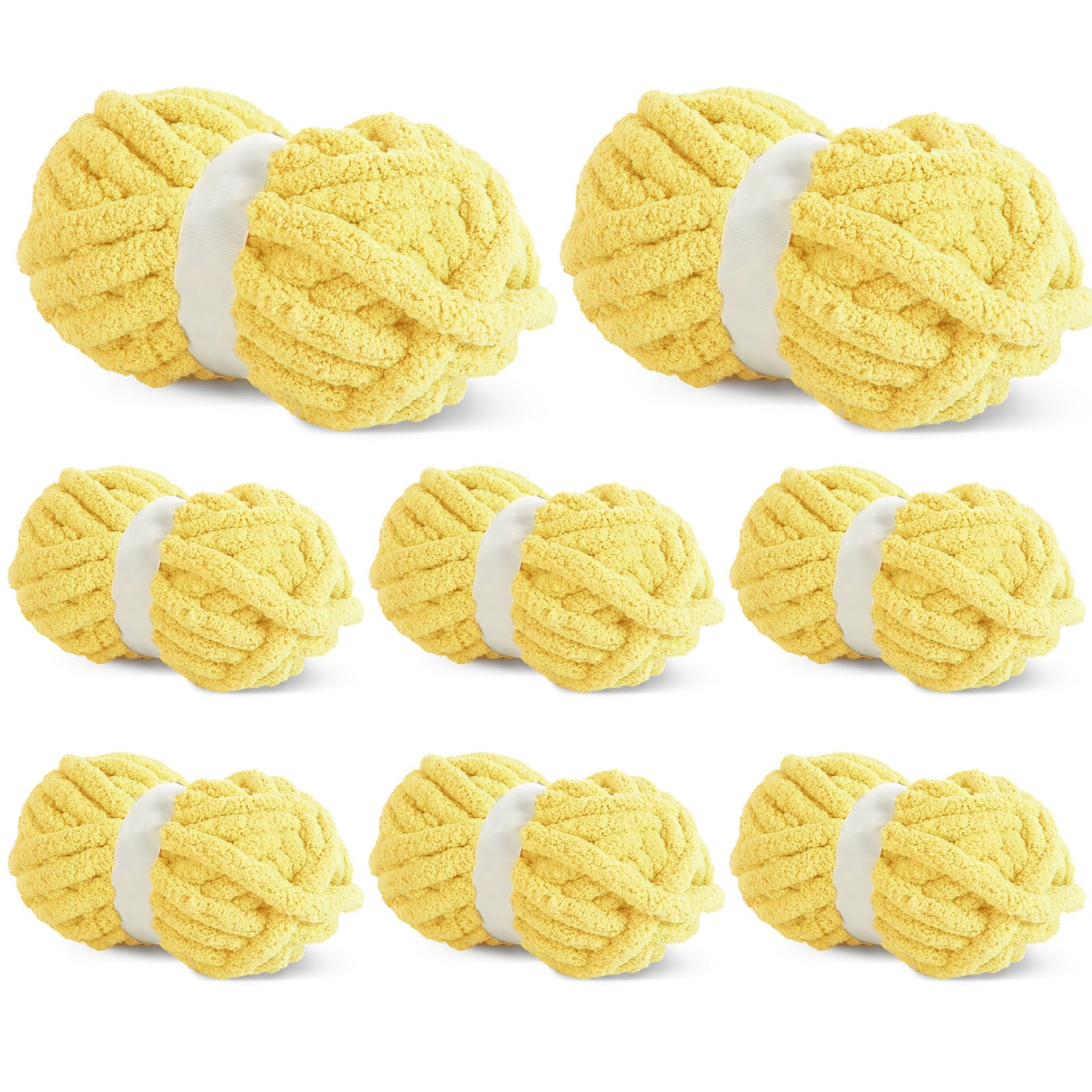 BALAPET 8 Pack Chunky Chenille Yarn for Crocheting & Knitting, 27yds 8 oz Each Skein Soft Fluffy Kitting Yarn Set, Thick Velvet Plush Yarn for Handcrafts Weaving Making Blankets, Bright Yellow Image