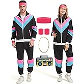 Owurha 80s Tracksuit for Men Women 90s Retro Windbreaker Outfit 80s Costume for Couples 80s Track Suit for Adult