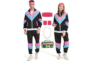 OWURHA 80s Tracksuit for Men Women 80s 90s Retro Windbreaker Outfit 80s Costume for Couples Track Suit 90s Color Bock Sportwear