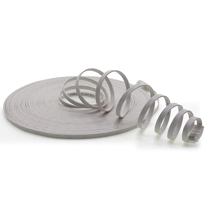 1aTTack.de 50m - CAT6 Flach Netzwerk Patch-Kabel (Weiss - 1 Stück) 1000 Mbit/s Gigabit LAN-Flachkabel CAT.6 Slim Micro Verleg