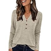 DouBCQ Women's Tops Long Sleeve V Neck Shirts Dressy Casual Blouses Trendy Basic Tunic Tees