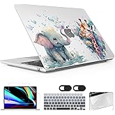 Lepeoac for MacBook Air 13.6 inch Case M4 M3 M2 2025 2024-2022 Release Model A3240 A3113 A2681, Sturdy Plastic Hard Shell Case & Screen Protector for MacBook Air M2 13 inch, Elephant & Giraffe