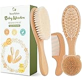 Yoofoss 4 Piece Baby Brush and Comb Set, Wooden Baby Brush with Natural Ultra Soft Goat Hair, Baby Hair Brush for Newborn, Ba