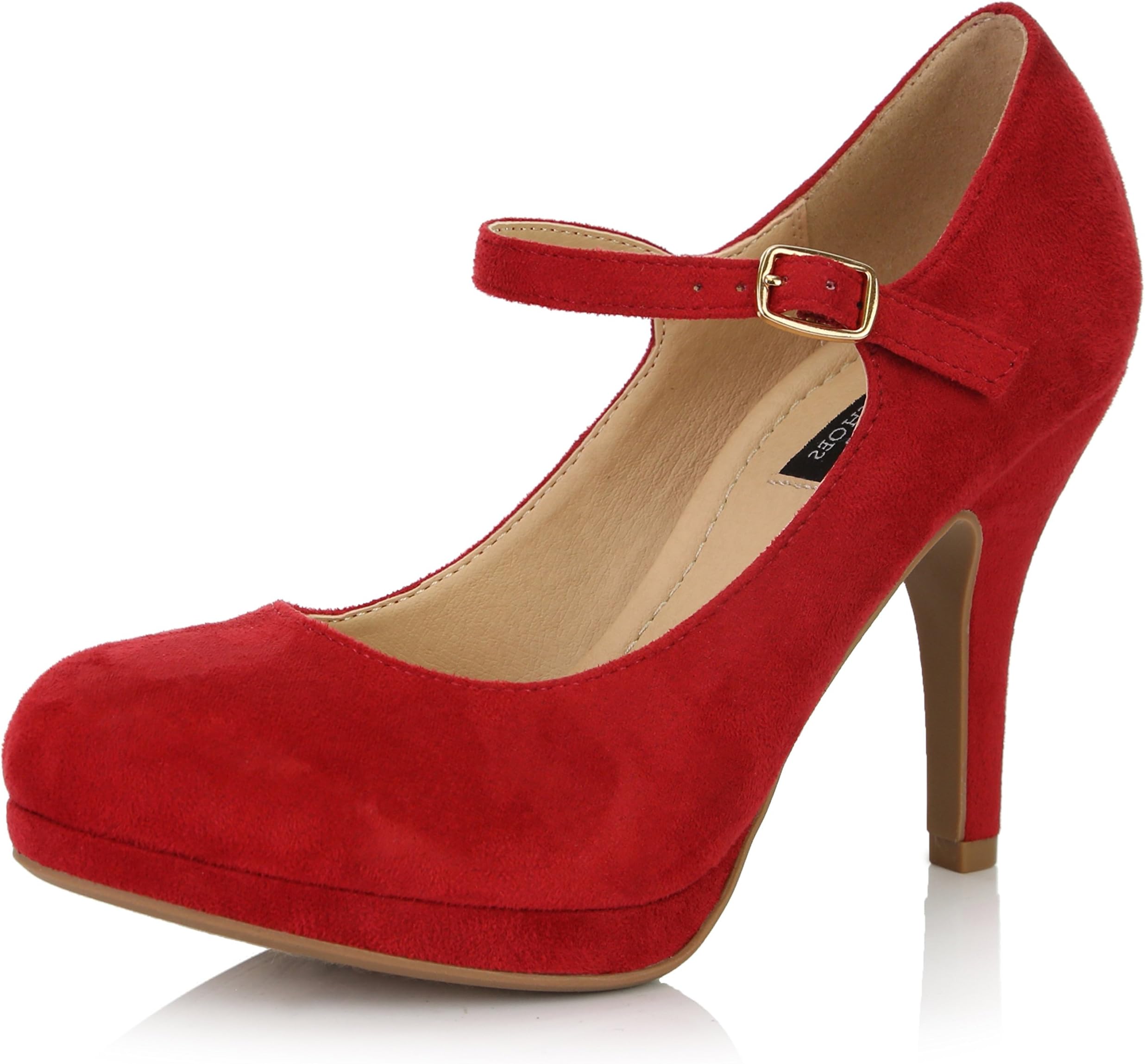Women's Fashion Round Toe Buckle Strap Dress Cushioned High Heel Shoes