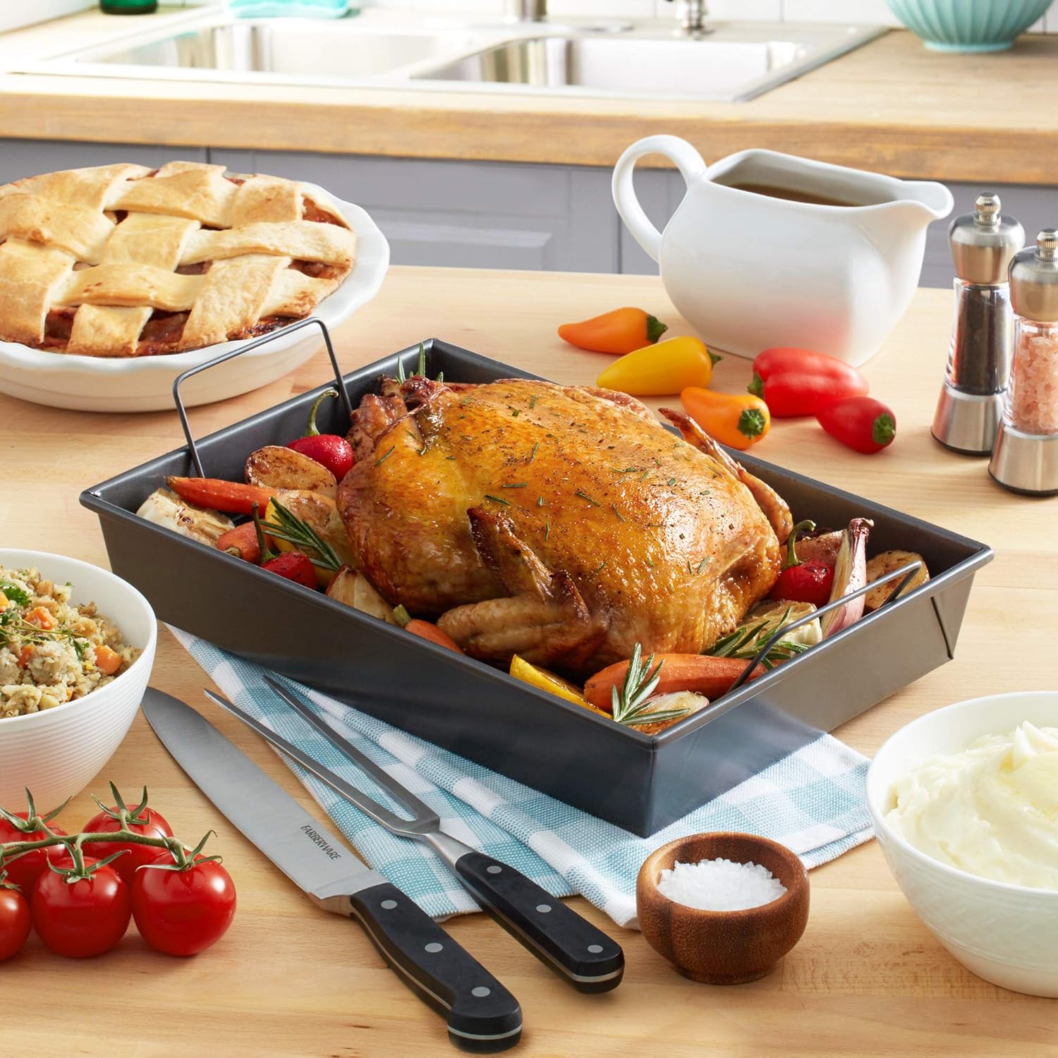 Chicago Metallic Professional Roast Pan with Non-Stick Rack, 13-Inch-by-9, Gray: Kitchen & Dining