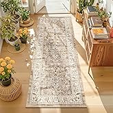 LOKHOM Washable Runner Rug, 2x6 Non-Slip Vintage Hallway Runner Rug with Rubber Backing, Boho Floral Soft Faux Wool Kitchen Rug Carpet Runner for Kitchen Laundry Entryway Bedroom (Beige Brown)
