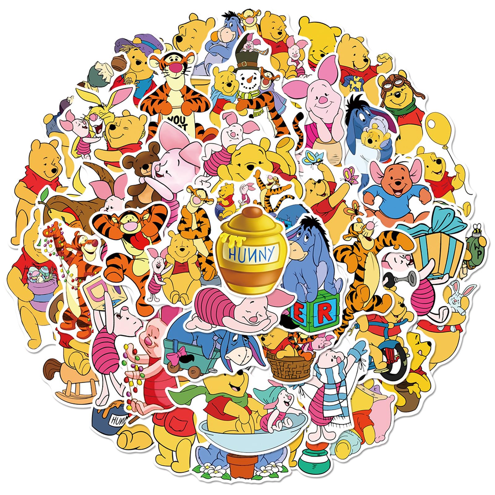 50Pcs Cute Cartoon Winnie Pooh Bear Stickers Movie Winnie The Pooh Decorative Waterproof Stickers Decals for Water Bottle,Laptop,Phone,Skateboard for Teens & Adults (Wnxx)