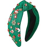 Gmmidea Christmas Jeweled Headbands for Women Girls Snowman Santa Snowflake Xmas Tree Headband Crystal Pearl Knotted Hairband Holiday Headpiece Cute Christmas Head Accessories